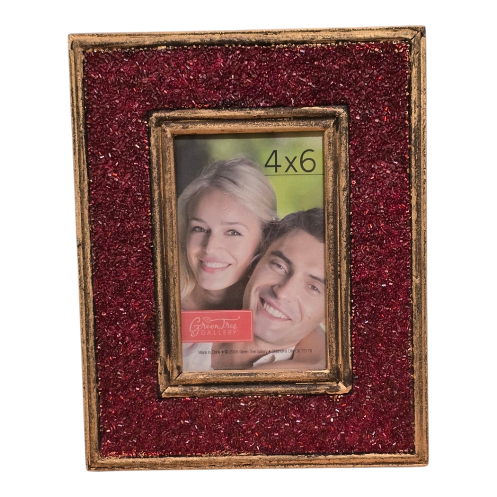 Pier 1 Red‎ Beaded Gold Accent 4x6 Picture Frame Decor New
